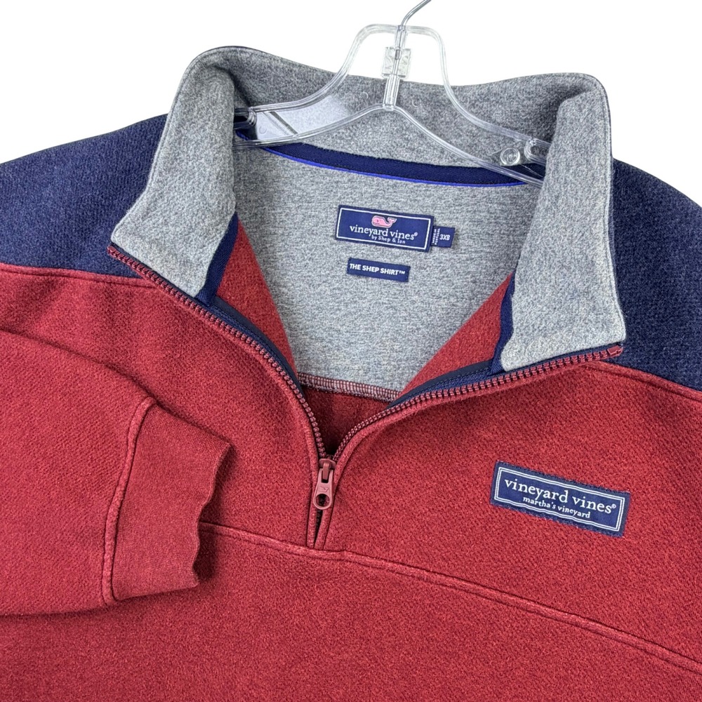 Vineyard Vines Shep Shirt Men 3XB Red Navy Cotton Poly Colorblock 1/4 Zip READ